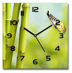 Skleněné hodiny čtverec Bambus a motýl pl_zsk_30x30_c-f_69817087