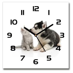 Skleněné hodiny čtverec Pes a kočka pl_zsk_30x30_c-f_73561386