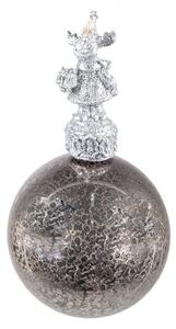 Stříbrná antik skleněná vánoční koule se sobem – 7x14 cm