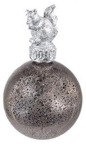 Stříbrná antik skleněná vánoční koule s veverkou – 7x13 cm