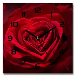 Skleněné hodiny čtverec Červená růže srdce pl_zsk_30x30_c-f_75608886