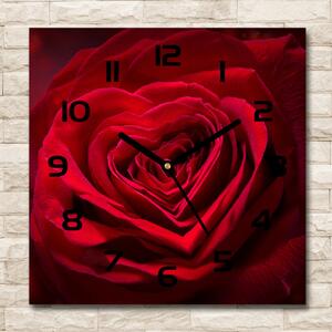 Skleněné hodiny čtverec Červená růže srdce pl_zsk_30x30_c-f_75608886