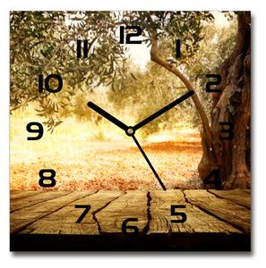 Skleněné hodiny na stěnu Olivové dřebo pl_zsk_30x30_c-f_77330786