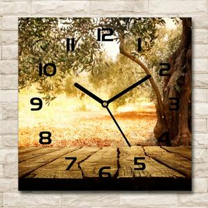 Skleněné hodiny na stěnu Olivové dřebo pl_zsk_30x30_c-f_77330786