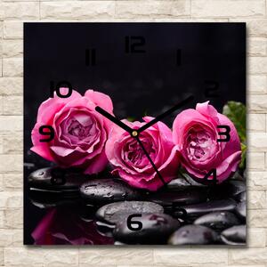 Skleněné hodiny čtverec Růžové růže pl_zsk_30x30_c-f_77048055