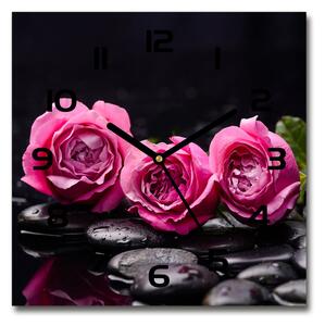 Skleněné hodiny čtverec Růžové růže pl_zsk_30x30_c-f_77048055
