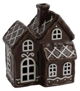Dům Vánoc Keramický svícen Domek - Perníková chaloupka hnědý lesklý 14 cm