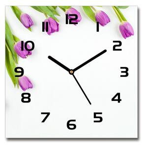 Skleněné hodiny čtverec Fialové tulipány pl_zsk_30x30_c-f_78573099