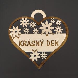 AMADEA Dřevěné srdce s textem "krásný den", 7 cm, český výrobek
