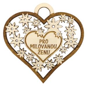AMADEA Dřevěné srdce s textem "pro milovanou ženu", 7 cm, český výrobek