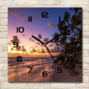 Skleněné hodiny čtverec Západ slunce na pláži pl_zsk_30x30_c-f_82653610