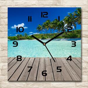 Skleněné hodiny čtverec Tropická pláž pl_zsk_30x30_c-f_83145029