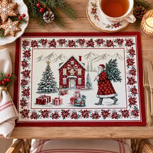Vánoční žakárové prostírání Santa se stromečkem 35x45 cm