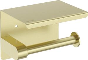 Deante Round příslušenství, nástěnný držák WC papíru s poličkou, zlatá matná, DEA-ADR_R221