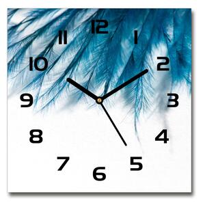 Skleněné hodiny čtverec Modrá pírka pl_zsk_30x30_c-f_85450121