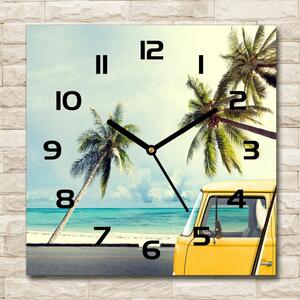 Skleněné hodiny na stěnu Dodávka pláž pl_zsk_30x30_c-f_90194725