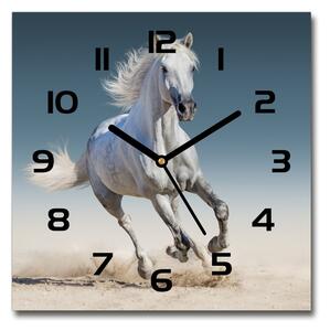 Skleněné hodiny čtverec Bílý kůň ve cvalu pl_zsk_30x30_c-f_95257889