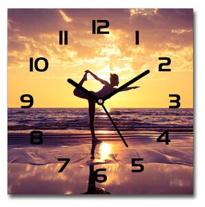 Skleněné hodiny čtverec Joga na pláži pl_zsk_30x30_c-f_98847992