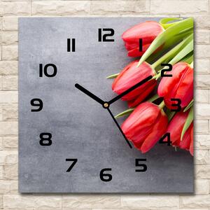 Skleněné hodiny čtverec Červené tulipány pl_zsk_30x30_c-f_99719823