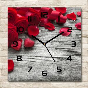 Skleněné hodiny na stěnu Červené růže pl_zsk_30x30_c-f_99989329