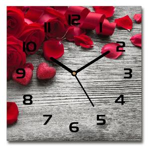 Skleněné hodiny na stěnu Červené růže pl_zsk_30x30_c-f_99989329
