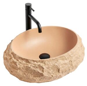 Umyvadlo na desku z kompozitního kamene REA MIKA LIGHT TERRACOTTA 50x38 cm, béžová
