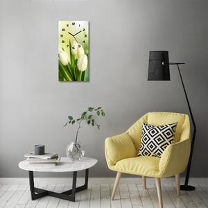 Nástěnné skleněné hodiny Bílé tulipány pl_zsp_30x60_c-f_34973360