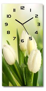 Nástěnné skleněné hodiny Bílé tulipány pl_zsp_30x60_c-f_34973360