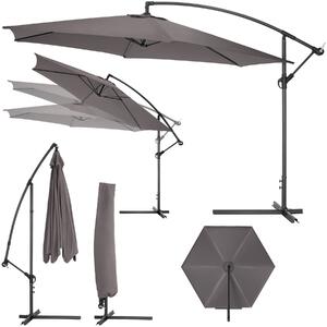 Tectake Slunečník s boční nohou 350 cm, s obalem - šedá