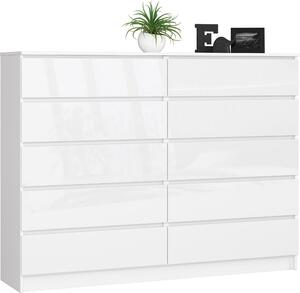 Akord Komoda 10 zásuvek bílá/bílý lesk 160x40x121 cm