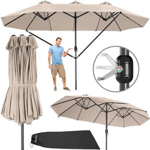Tectake Slunečník Silia 460x270cm extra široký s ochranným potahem - béžová