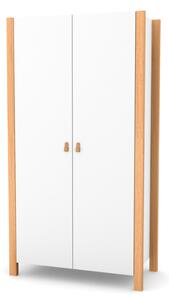 Dětská dvoudveřová šatní skříň Zukko Gekko. 96x47x180cm. Bílá / Přírodní Buk