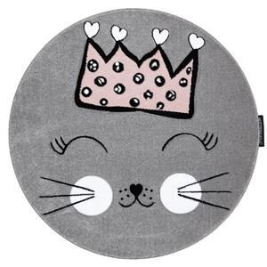 Dywany Łuszczów DOPRODEJ: 160x160 (průměr) kruh cm Dětský kusový koberec Petit Cat crown grey kruh - 160x160 (průměr) kruh cm