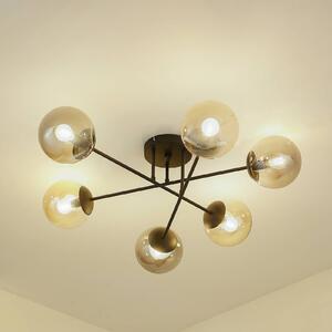 Lindby Stropní svítidlo Isamer, kouřově šedá/jantarová, Ø 80 cm, globus, stmívatelný, Černá, Obývací pokoj / jídelna, kov, Moderní