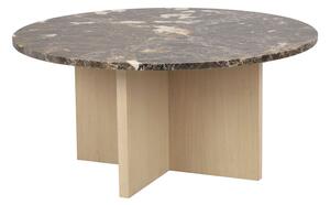 Hnědý kulatý konferenční stolek Brooksville z mramoru s bělenými nohami