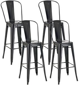 Kovová barová židle v industriálním stylu Aiden (SET 4 ks) - Černá