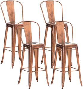 Kovová barová židle v industriálním stylu Aiden (SET 4 ks) - Měď