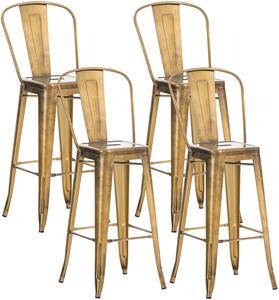 Kovová barová židle v industriálním stylu Aiden (SET 4 ks) - Zlatá
