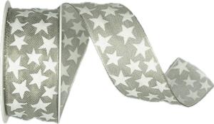 Vánoční stuha STAR RAY pastelově šedá 25mm x 2,5m (8,-Kč/m)