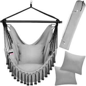 Tectake Závěsné křeslo Malika, boho styl, nosnost 150 kg - šedá