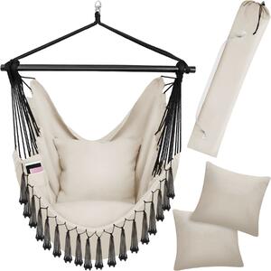 Tectake Závěsné křeslo Malika, boho styl, nosnost 150 kg - béžová