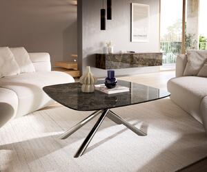 DELIFE Konferenční stolek Edge Boot 90x90 cm keramika Laminam® Emperador Extra Lucidato tmavě hnědá Sarity nerezová ocel broušená