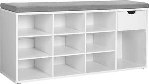 Botníková lavice Gatland - 10 polic+zásuvka - 104x30x48 cm | bílá a šedá