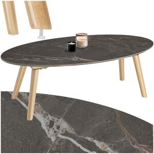 Tectake Oválný konferenční stolek Acerra,mramorový vzhled 100x50x34,5 cm - přírodní