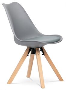 Jídelní židle, šedá plastová skořepina, sedák ekokůže, nohy masiv přírodní buk CT-761 GREY