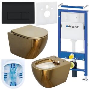 BPS-koupelny Podomítkový modul Geberit DuoFix s WC mísou MU-GL-WH-RIM-03 + ovládací tlačítko Delta 50 černá lesk