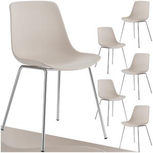 Tectake Plastové židle Mave, ergonomické, 120 kg - taupe/chromová, Sada 6 kusů