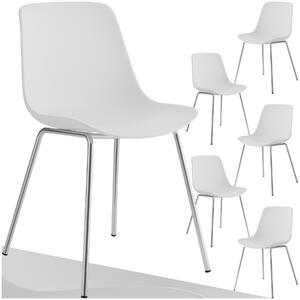 Tectake Plastové židle Mave, ergonomické, 120 kg - bílá/chromová, Sada 6 kusů
