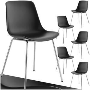 Tectake Plastové židle Mave, ergonomické, 120 kg - černá/chromová, Sada 6 kusů