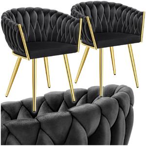 Tectake Set jídelních židlí Astano samet, uzlový design - černá/zlatá, Sada 2 kusů